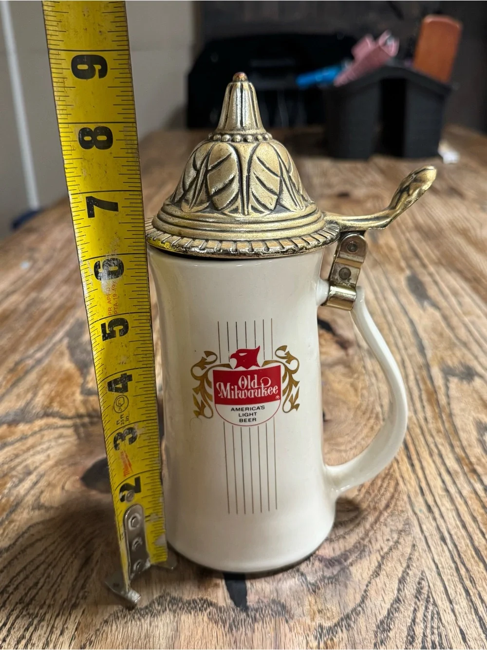 Old Milwaukee America's Light Beer Stein With Lid Vintage Ceramic Made In USA